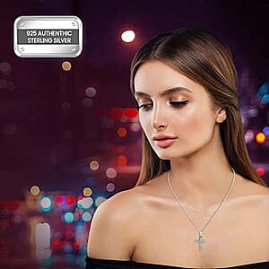 Simulated Diamond Cross Pendant without Chain in Sterling Silver