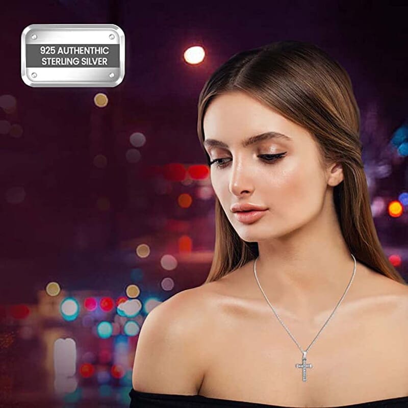 Simulated Diamond Cross Pendant without Chain in Sterling Silver