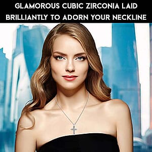 Simulated Diamond Cross Pendant without Chain in Sterling Silver