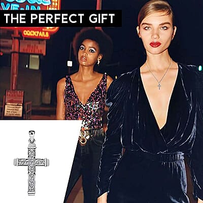 Simulated Diamond Cross Pendant without Chain in Sterling Silver