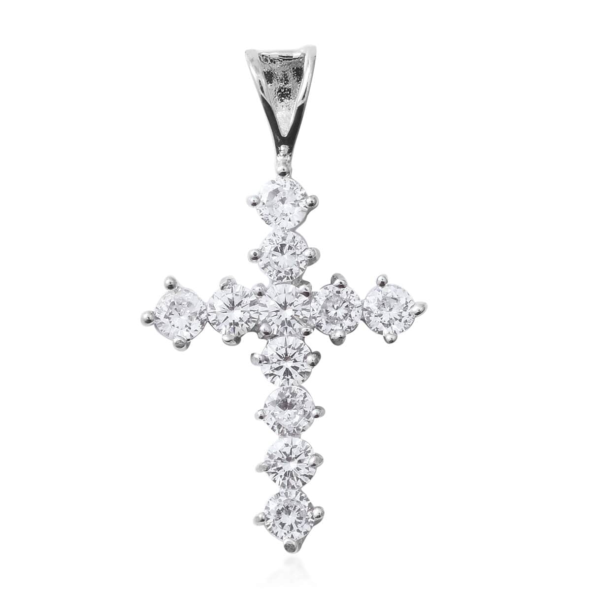 Simulated Diamond Pendant in Sterling Silver, Cross Pendant, Silver Religious Pendant  2.75 ctw image number 0