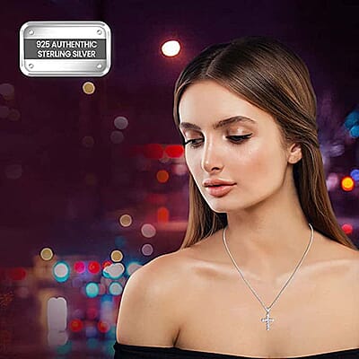 Simulated Diamond Pendant without Chain in Sterling Silver, Cross Pendant without Chain, Silver Religious Pendant without Chain  2.75 ctw