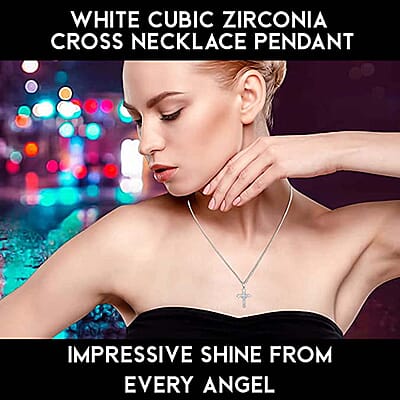 Simulated Diamond Pendant without Chain in Sterling Silver, Cross Pendant without Chain, Silver Religious Pendant without Chain  2.75 ctw