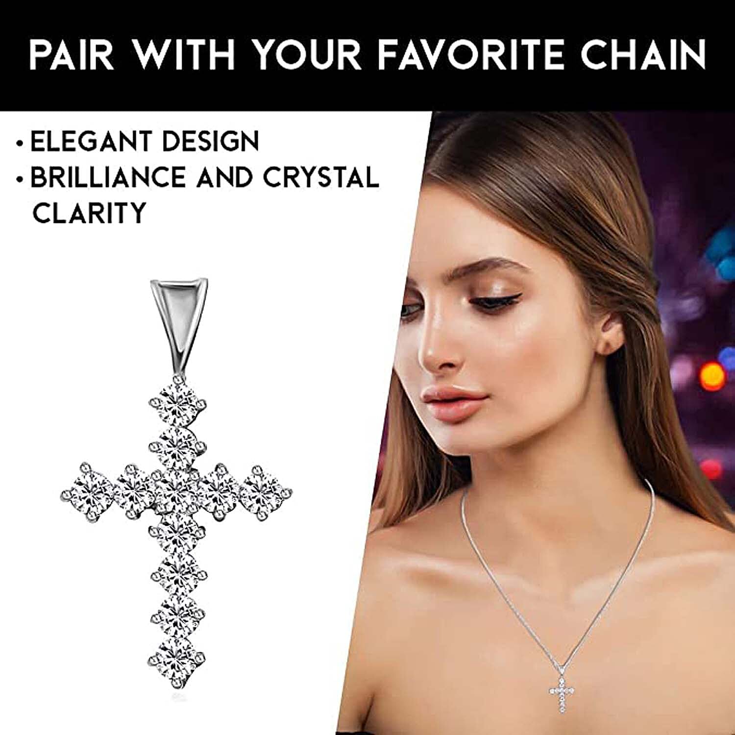 Simulated Diamond Pendant without Chain in Sterling Silver, Cross Pendant without Chain, Silver Religious Pendant without Chain  2.75 ctw