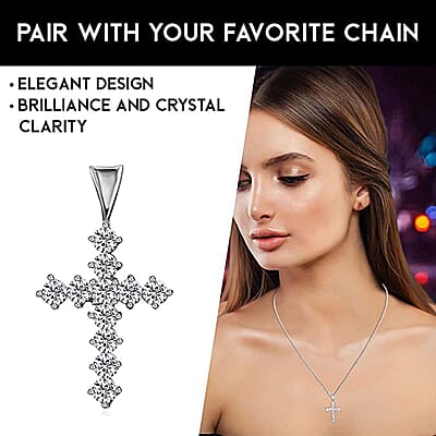 Simulated Diamond Pendant without Chain in Sterling Silver, Cross Pendant without Chain, Silver Religious Pendant without Chain  2.75 ctw