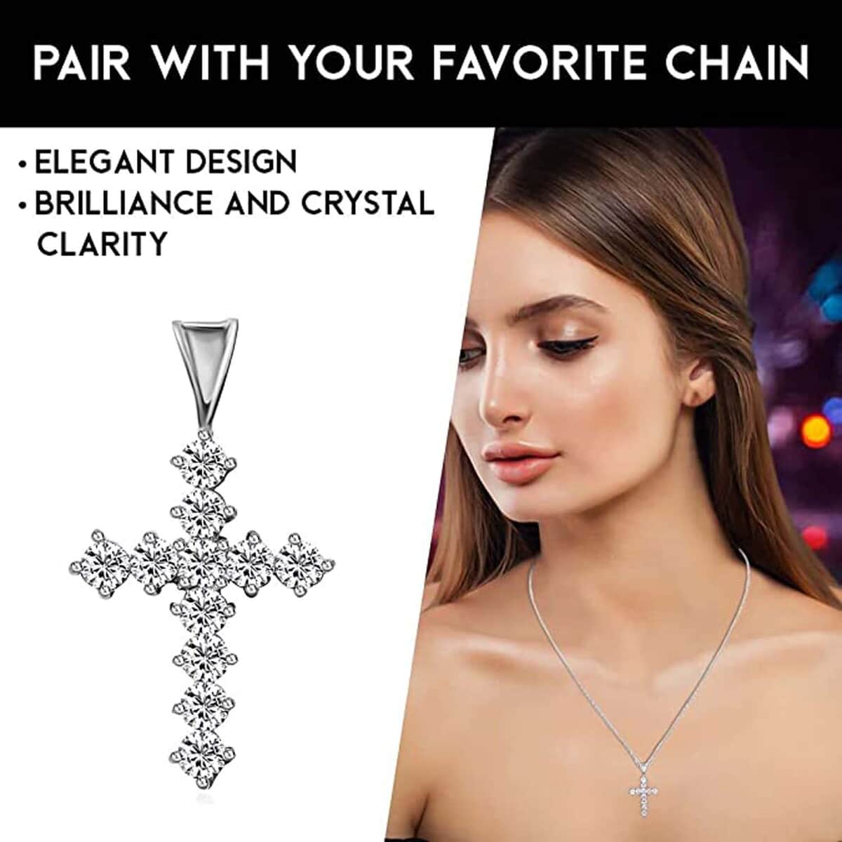 Simulated Diamond Pendant in Sterling Silver, Cross Pendant, Silver Religious Pendant  2.75 ctw image number 5