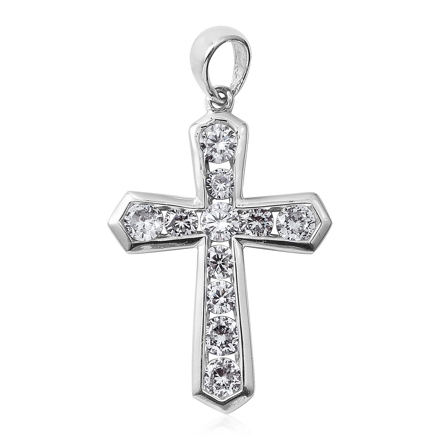 Simulated Diamond Cross Pendant without Chain in Sterling Silver For Men and Women