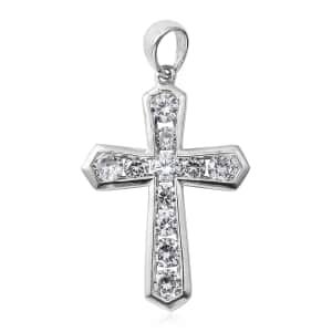 Simulated Diamond Cross Pendant in Sterling Silver For Men and Women