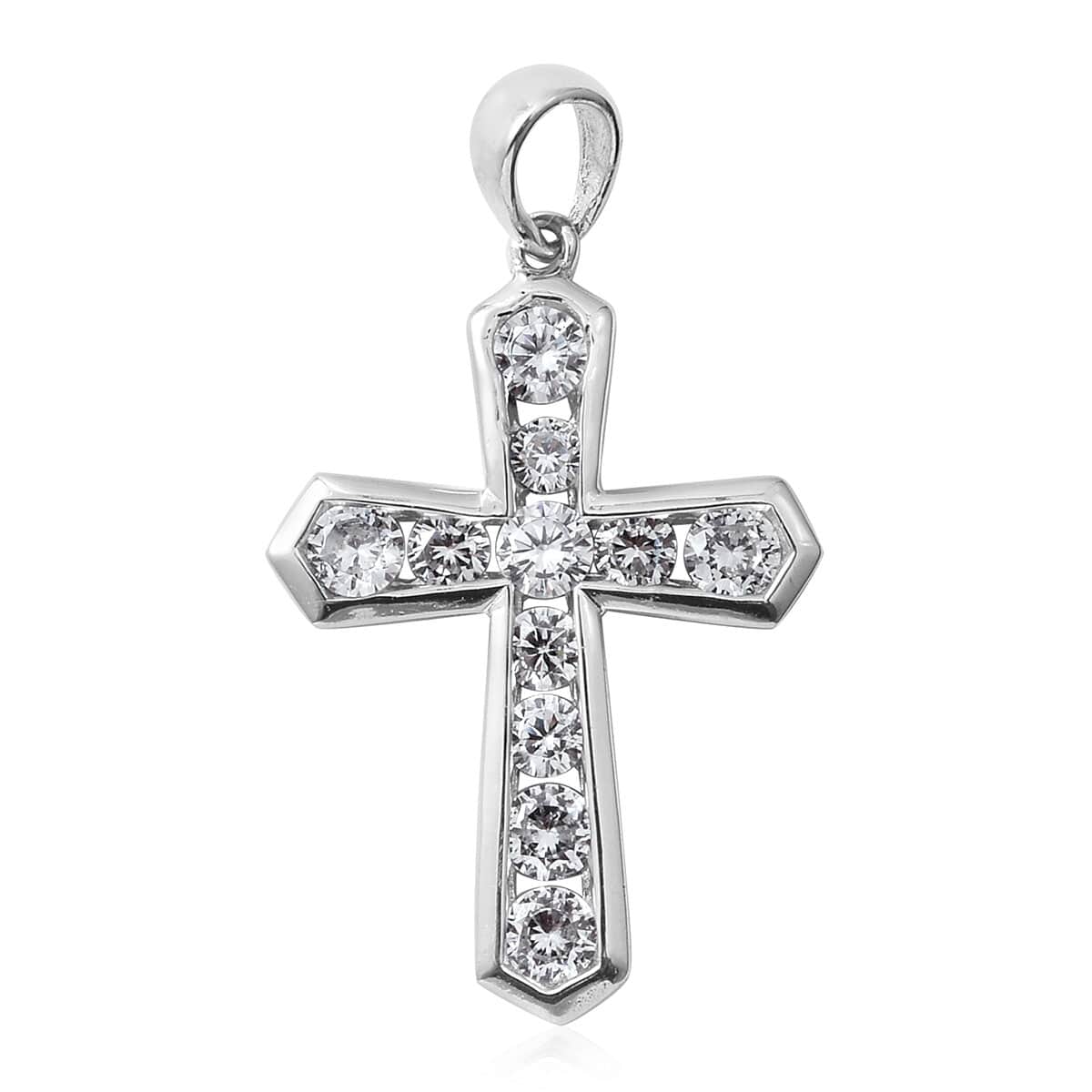 Simulated Diamond Cross Pendant in Sterling Silver For Men and Women image number 0