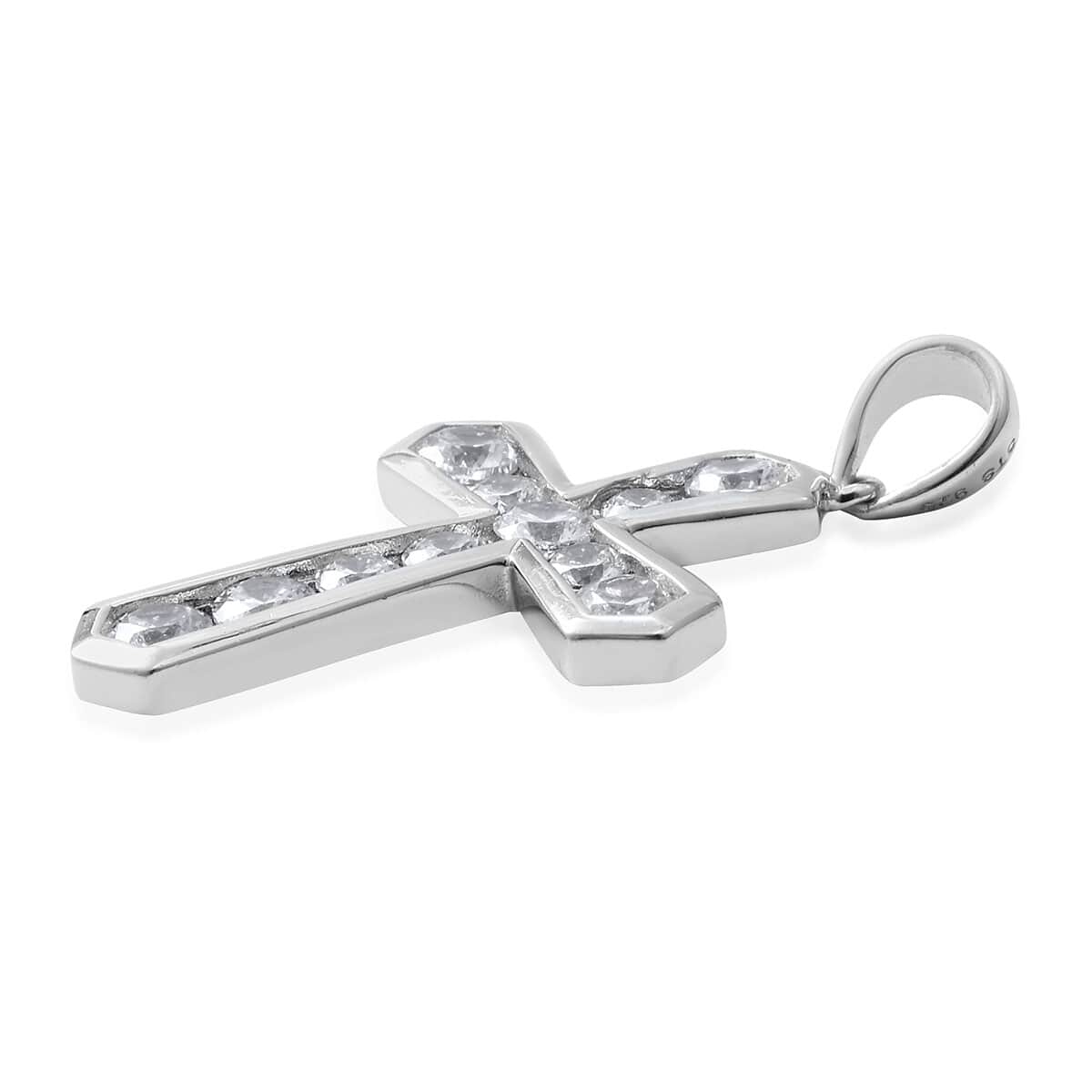 Simulated Diamond Cross Pendant in Sterling Silver For Men and Women image number 1