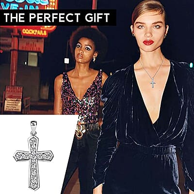 Simulated Diamond Cross Pendant without Chain in Sterling Silver For Men and Women