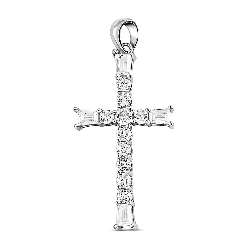 Simulated Diamond Cross Pendant without Chain in Sterling Silver