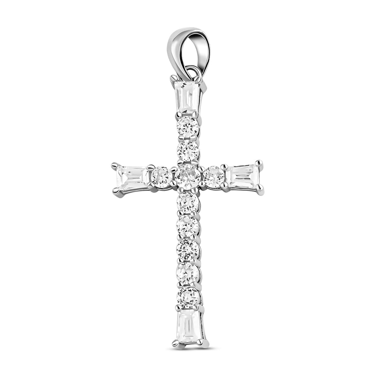 Simulated Diamond Cross Pendant in Sterling Silver image number 0