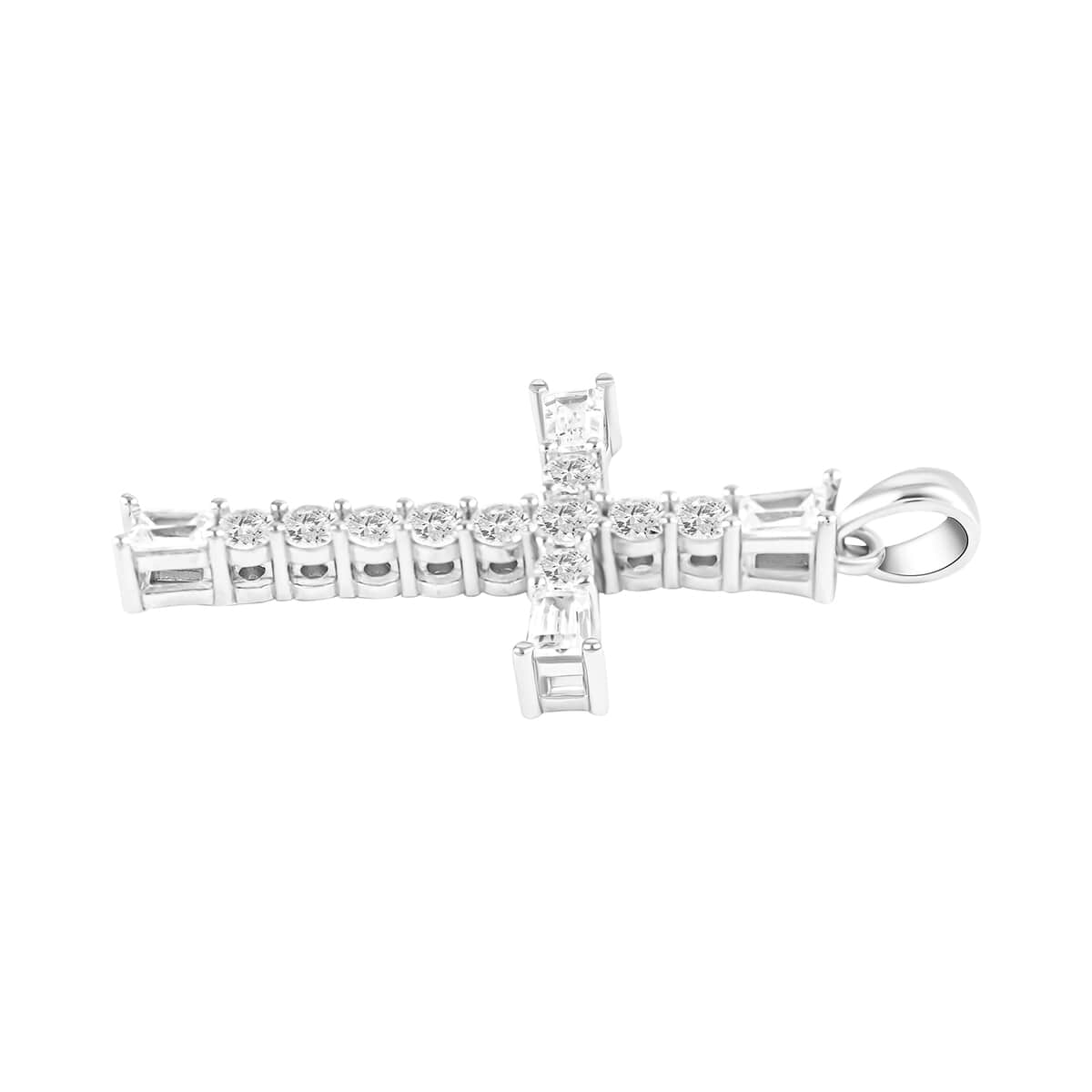 Simulated Diamond Cross Pendant in Sterling Silver image number 2