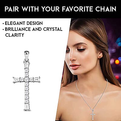 Simulated Diamond Cross Pendant without Chain in Sterling Silver