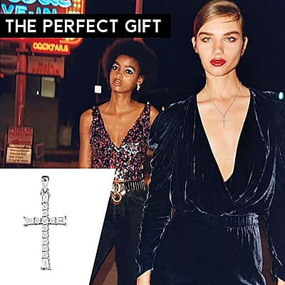 Simulated Diamond Cross Pendant without Chain in Sterling Silver