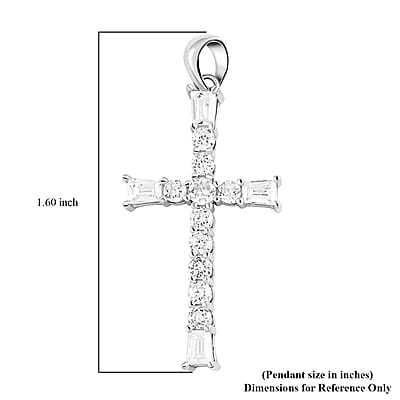 Simulated Diamond Cross Pendant without Chain in Sterling Silver