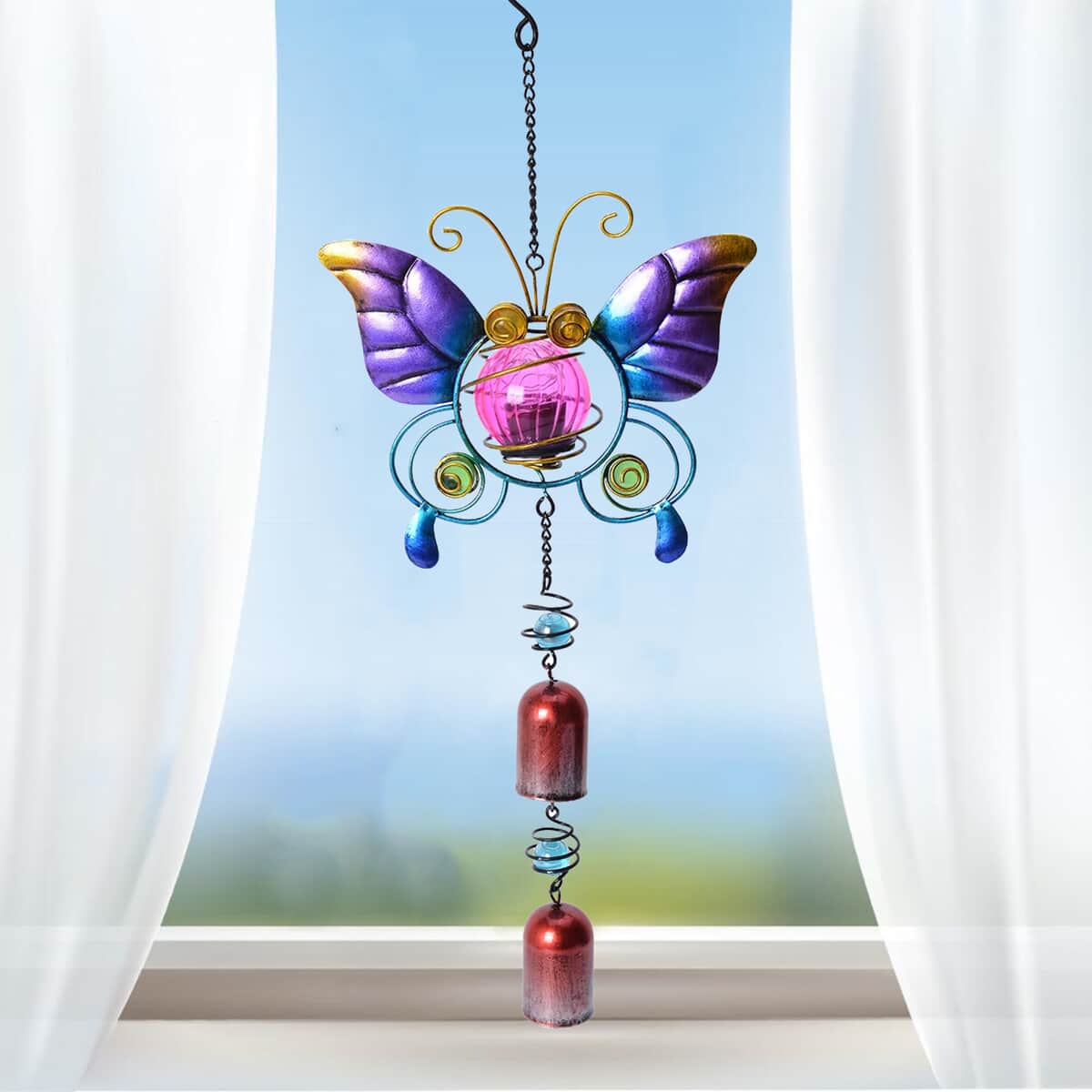 Purple Butterfly Solar Wind Chime (18 in) image number 1