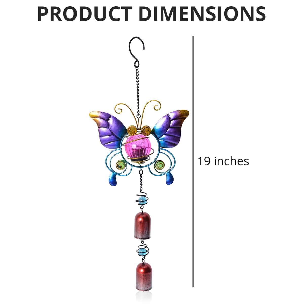 Purple Butterfly Solar Wind Chime (18 in) image number 3
