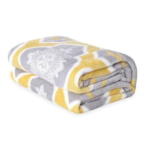 Homesmart Gray and Yellow Moroccan Pattern Flannel Oversized Throw Microfiber Soft Plush Fleece Lightweight Flannel with Knitted Border