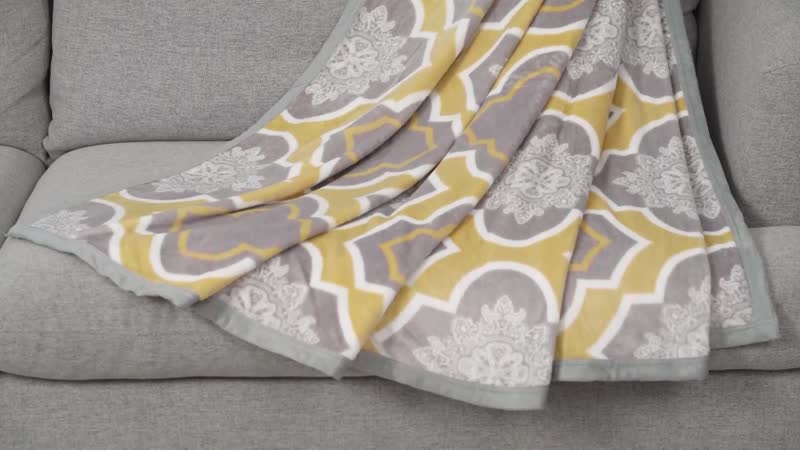HOMESMART Gray and Yellow Microfiber Moroccan Pattern Flannel Oversized Throw