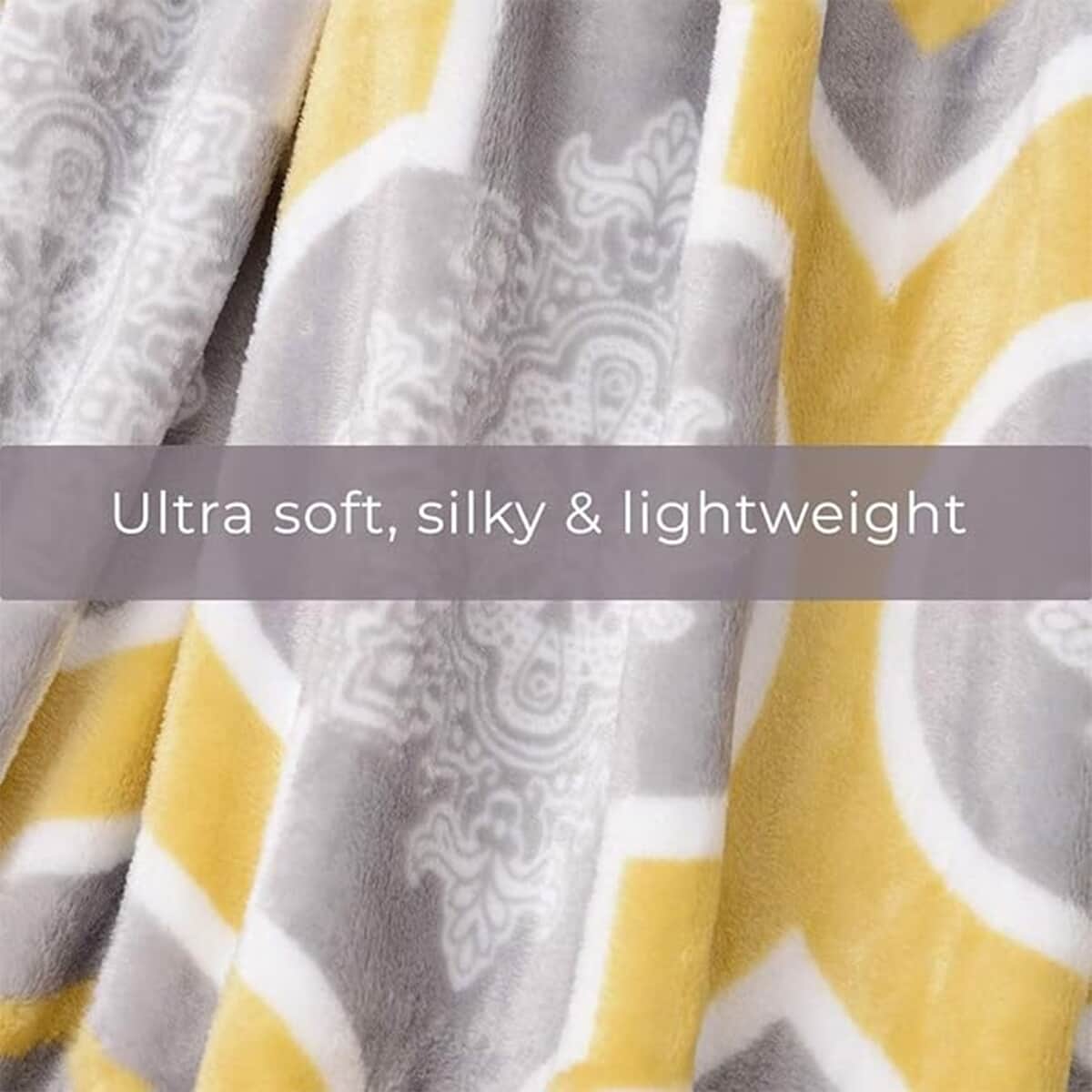 HOMESMART Gray and Yellow Microfiber Moroccan Pattern Flannel Oversized Throw image number 3