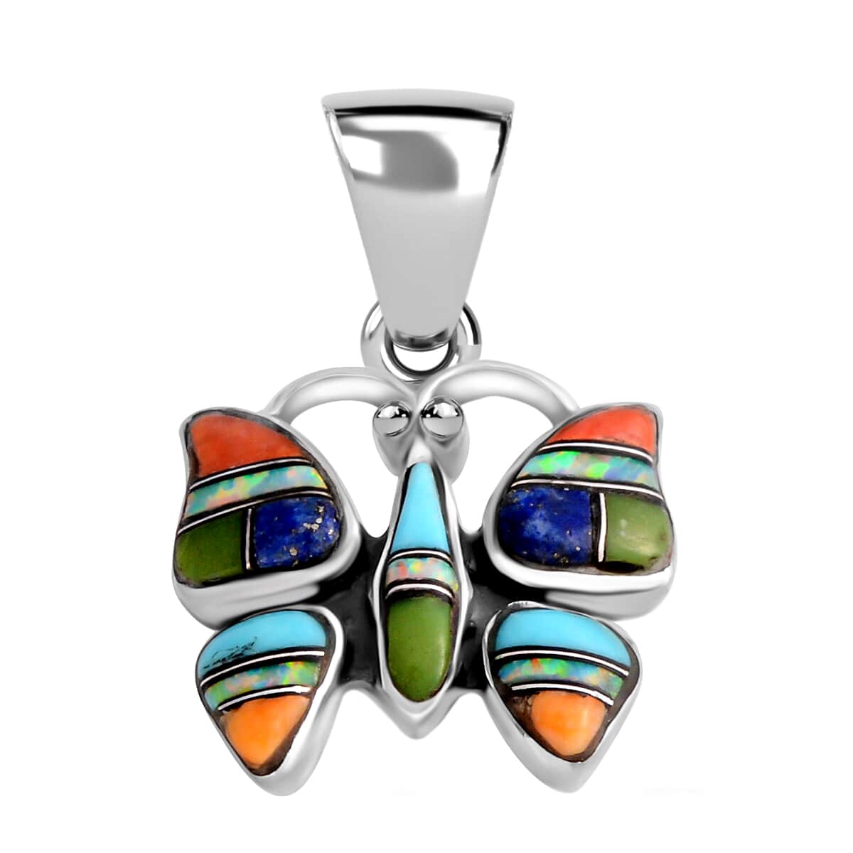 Mother’s Day Gift Santa Fe Style Lapis Lazuli and Multi Gemstone Butterfly Pendant in Sterling Silver 0.75 ctw image number 0