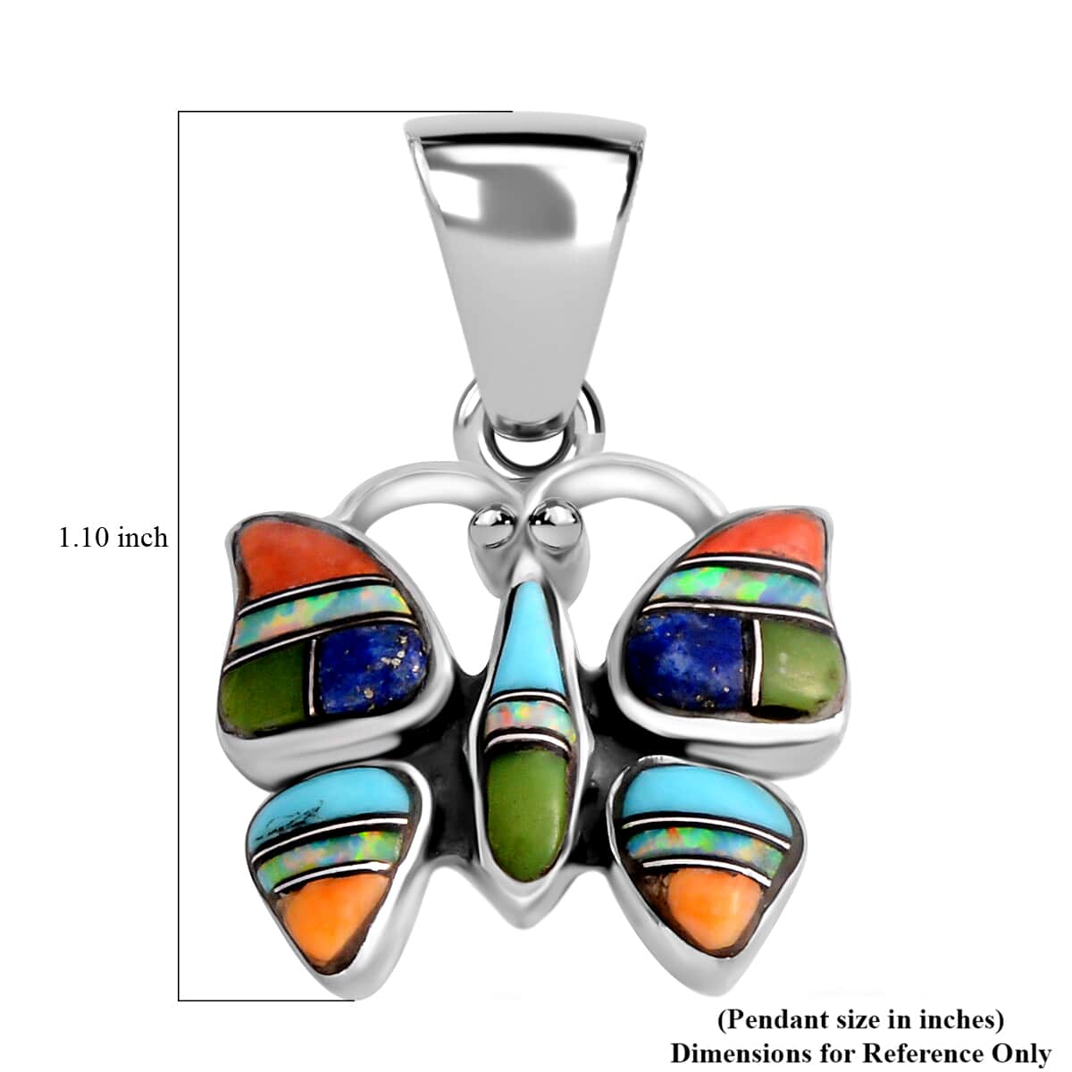 Mother’s Day Gift Santa Fe Style Lapis Lazuli and Multi Gemstone Butterfly Pendant in Sterling Silver 0.75 ctw image number 2