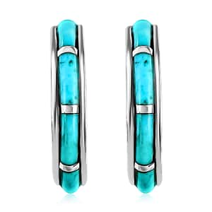 Santa Fe Style Kingman Turquoise J-Hoop Earrings for Women in Sterling Silver, Boho Western Jewelry 2.25 ctw