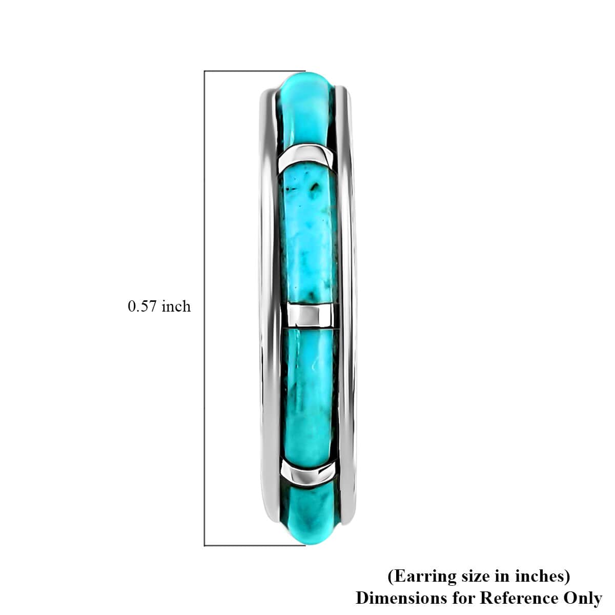 Santa Fe Style Kingman Turquoise J-Hoop Earrings for Women in Sterling Silver, Boho Western Jewelry 2.25 ctw image number 4