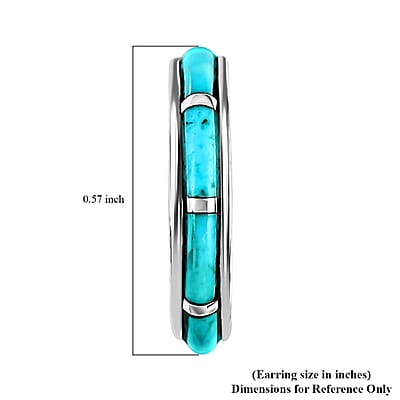 Santa Fe Style Kingman Turquoise J-Hoop Earrings for Women in Sterling Silver, Boho Western Jewelry 2.25 ctw
