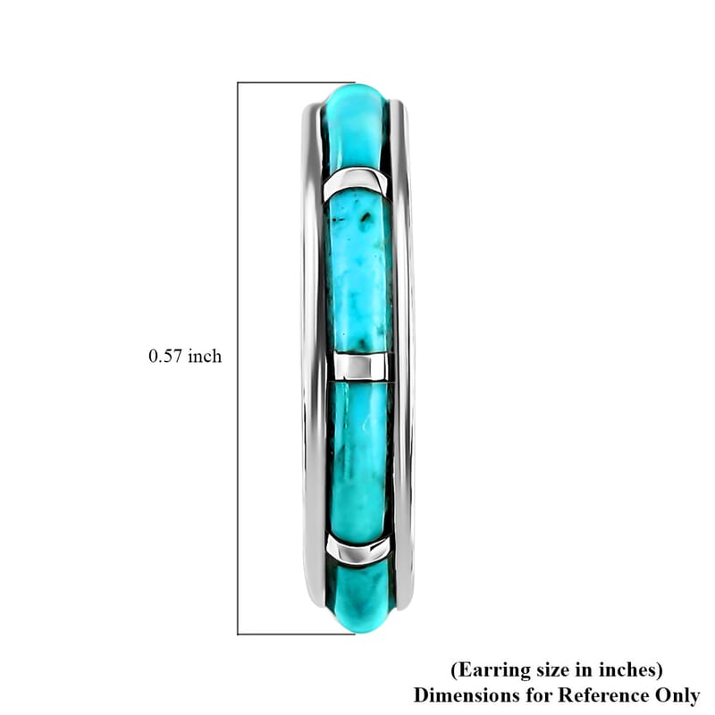 Santa Fe Style Kingman Turquoise J-Hoop Earrings for Women in Sterling Silver, Boho Western Jewelry 2.25 ctw