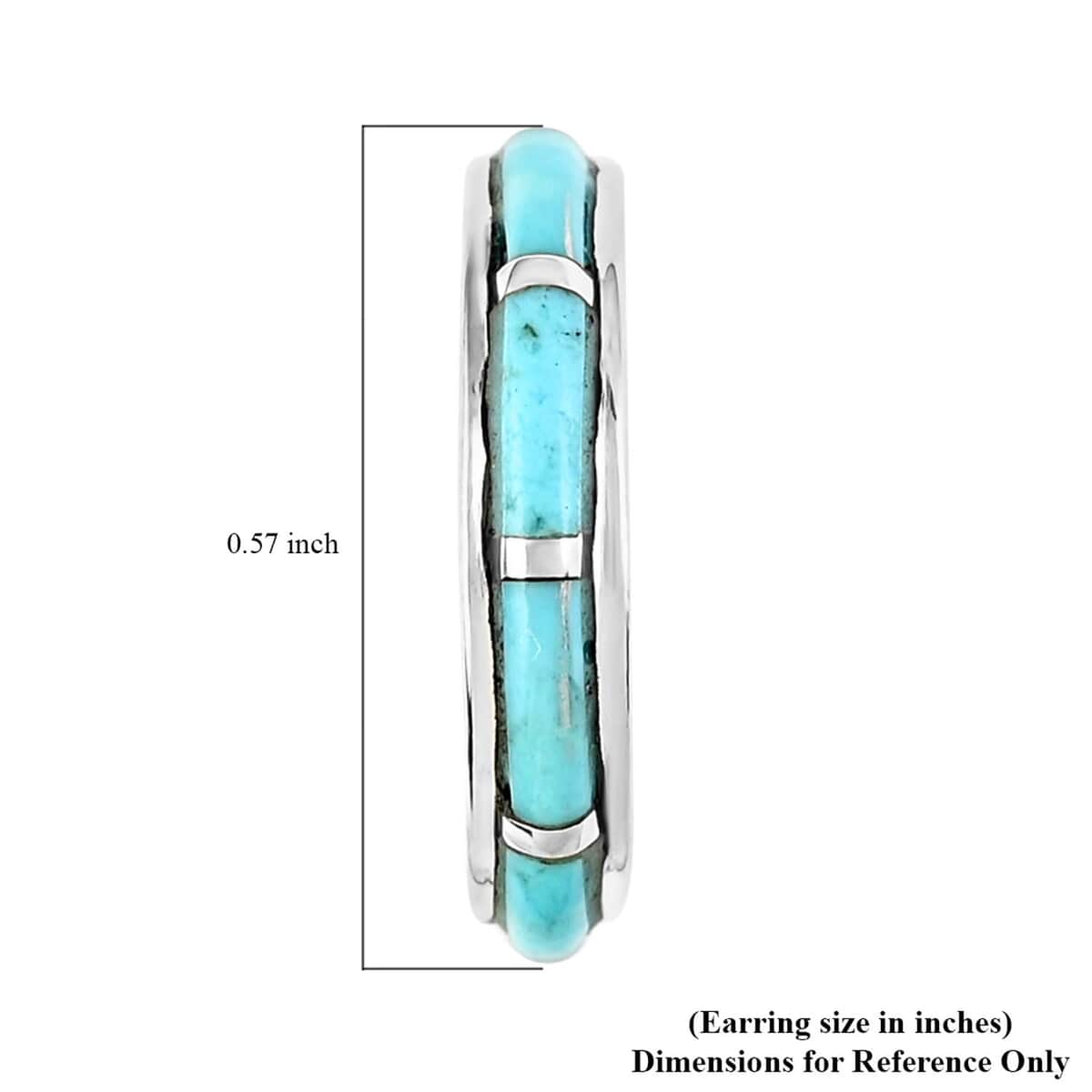 Santa Fe Style Kingman Turquoise J-Hoop Earrings for Women in Sterling Silver, Boho Western Jewelry 2.25 ctw image number 6