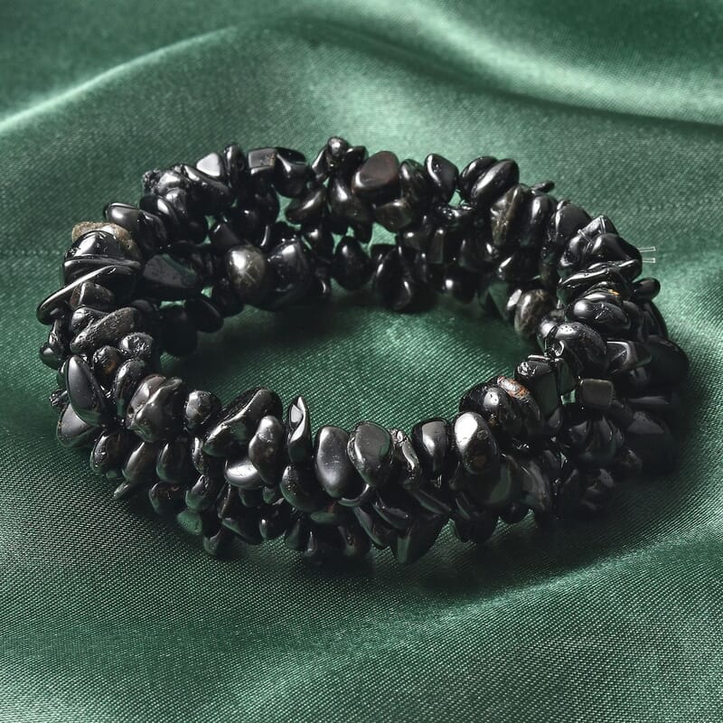 Australian Black Tourmaline Chips Stretch Bracelet 231.00 ctw