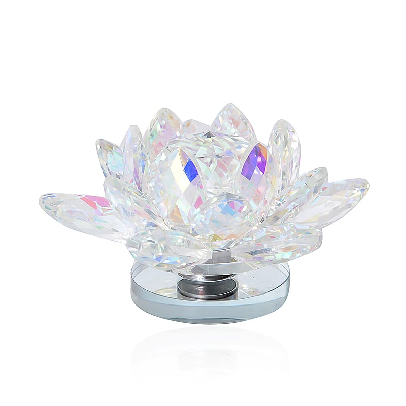 Aurora Borealis Crystal Lotus Flower with Rotating Base and Gift Box | Flower Crystals | Decorative Crystal Room Decor | Crystal Decorations