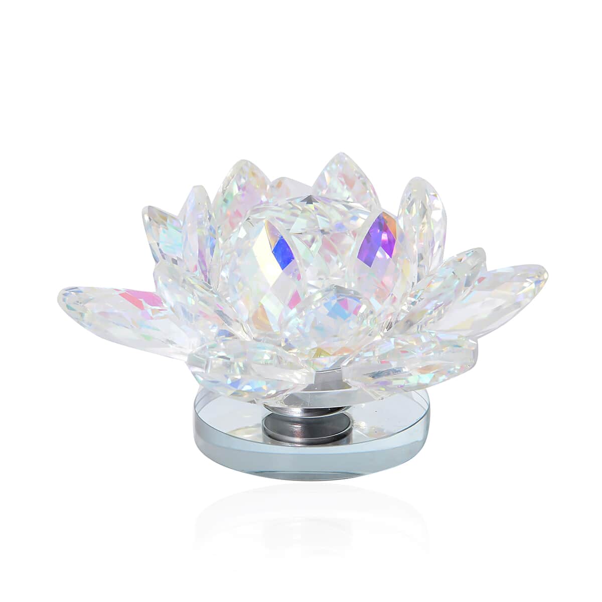 Aurora Borealis Crystal Lotus Flower with Rotating Base and Gift Box | Flower Crystals | Decorative Crystal Room Decor | Crystal Decorations image number 0