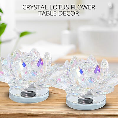 Aurora Borealis Crystal Lotus Flower with Rotating Base and Gift Box | Flower Crystals | Decorative Crystal Room Decor | Crystal Decorations