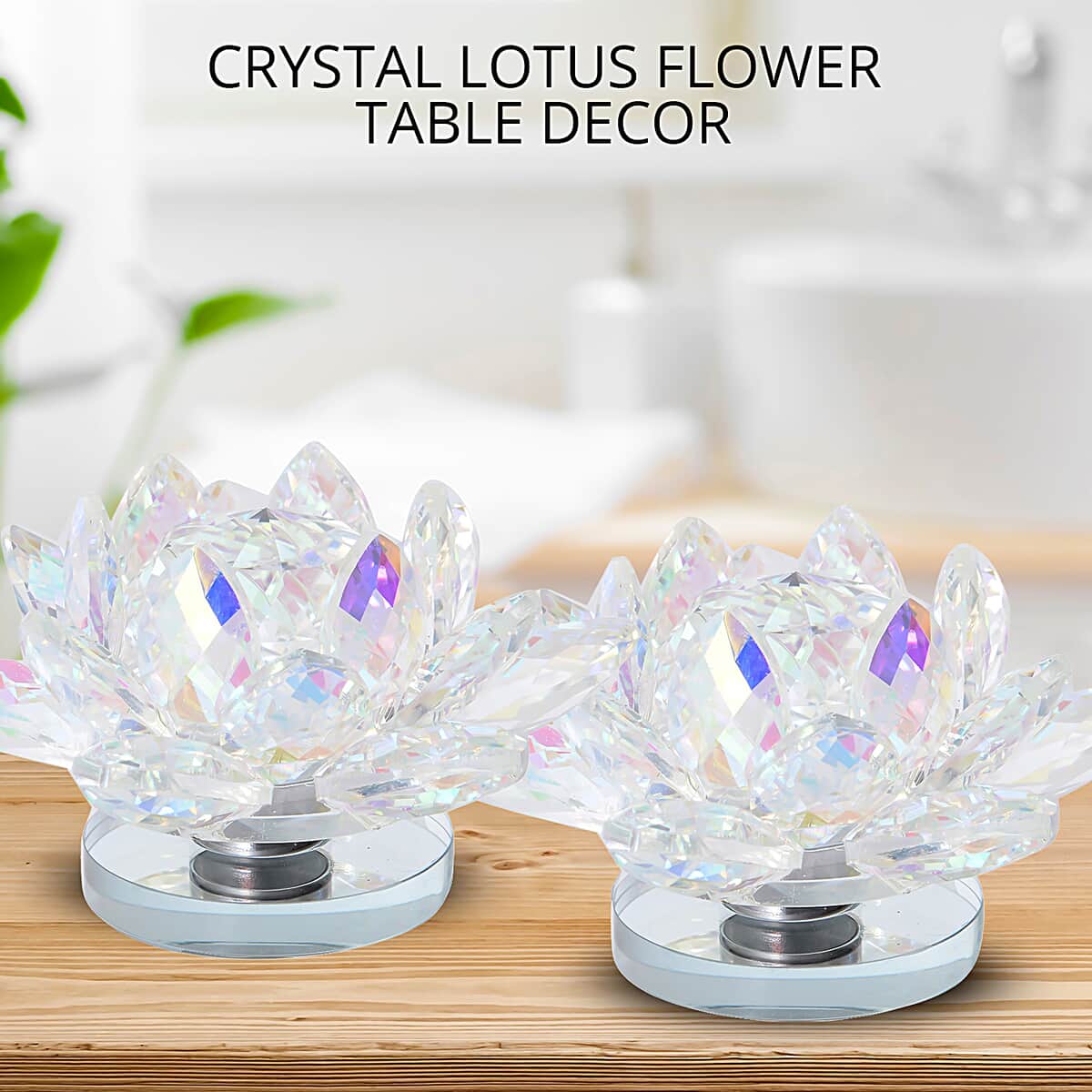 Aurora Borealis Crystal Lotus Flower with Rotating Base and Gift Box | Flower Crystals | Decorative Crystal Room Decor | Crystal Decorations image number 1