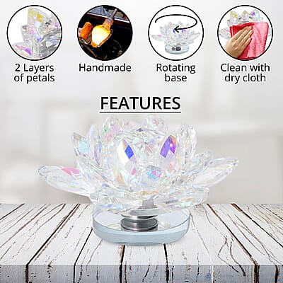 Aurora Borealis Crystal Lotus Flower with Rotating Base and Gift Box | Flower Crystals | Decorative Crystal Room Decor | Crystal Decorations