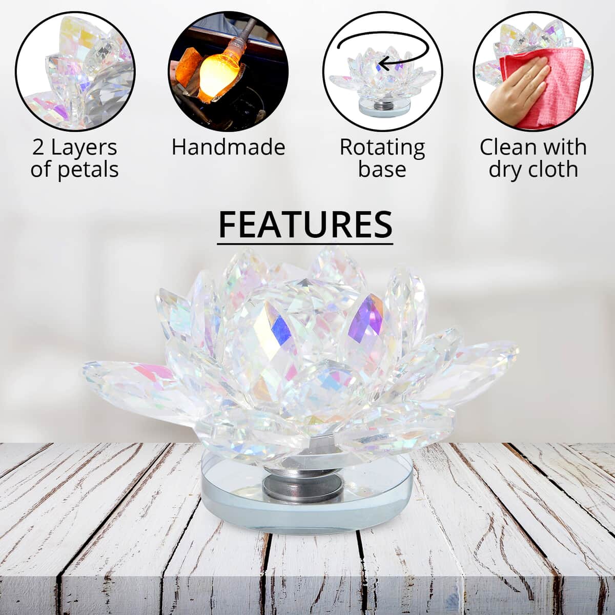 Aurora Borealis Crystal Lotus Flower with Rotating Base and Gift Box | Flower Crystals | Decorative Crystal Room Decor | Crystal Decorations image number 2