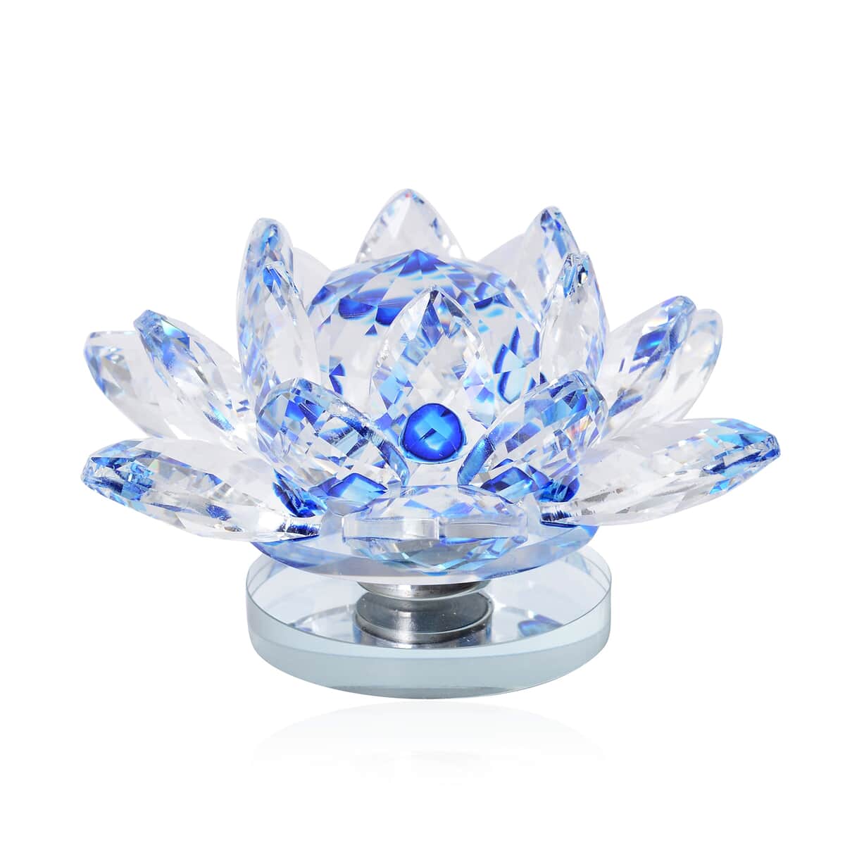 Blue Crystal Lotus Flower with Rotating Base and Gift Box | Flower Crystals | Decorative Crystal Room Decor | Crystal Decorations image number 0