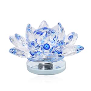 Blue Crystal Lotus Flower with Rotating Base and Gift Box | Flower Crystals | Decorative Crystal Room Decor | Crystal Decorations