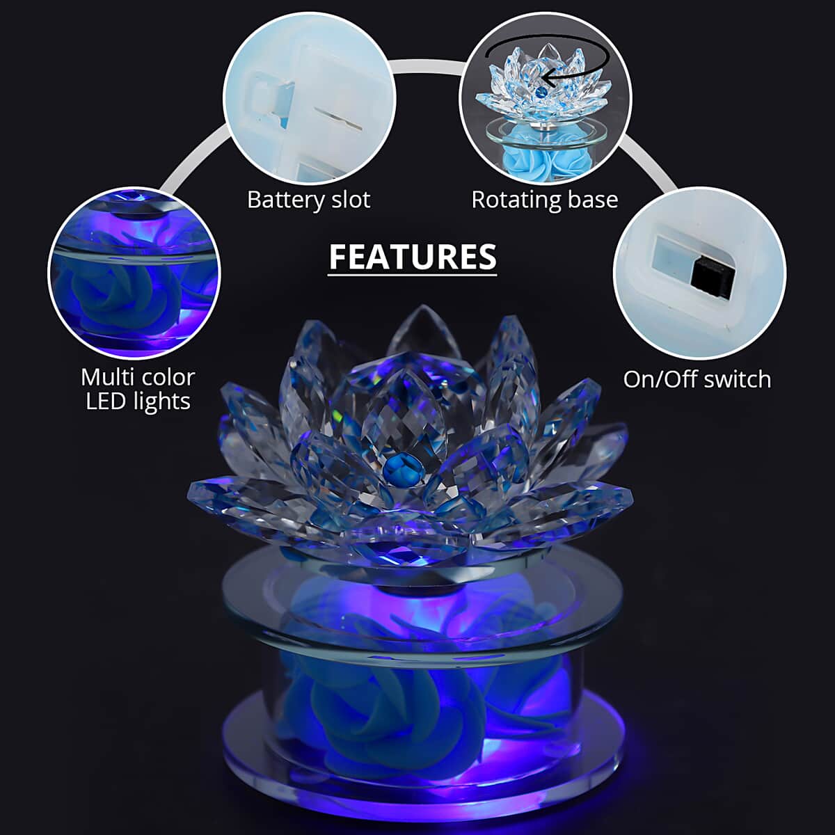 Blue Crystal Lotus Flower with Rotating Base and Gift Box | Flower Crystals | Decorative Crystal Room Decor | Crystal Decorations image number 2
