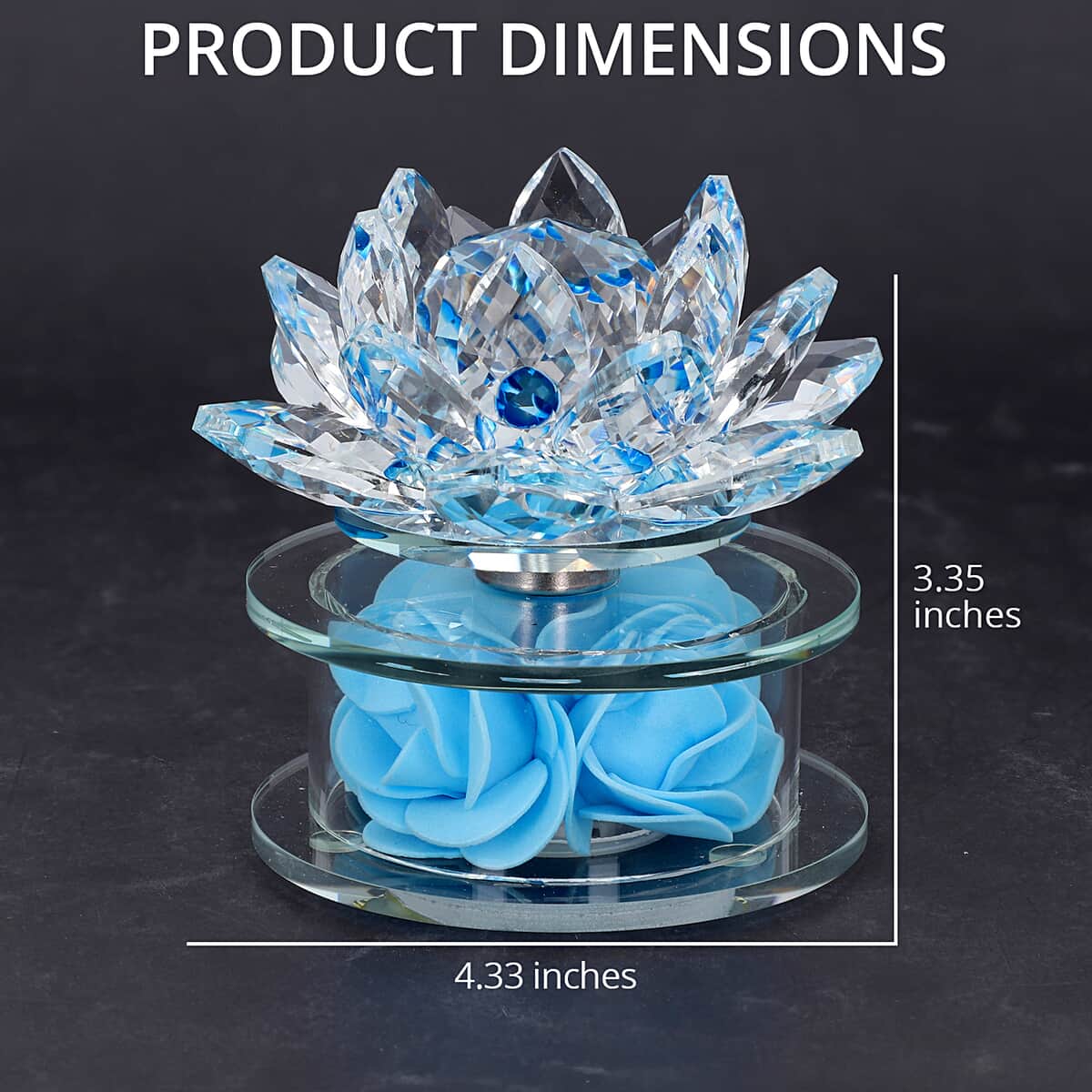 Blue Crystal Lotus Flower with Rotating Base and Gift Box | Flower Crystals | Decorative Crystal Room Decor | Crystal Decorations image number 3