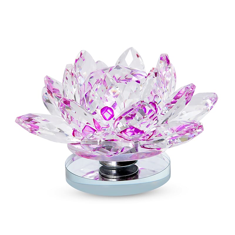 Purple Crystal Lotus Flower with Rotating Base and Gift Box , Flower Crystals , Decorative Crystal Room Decor , Crystal Decorations