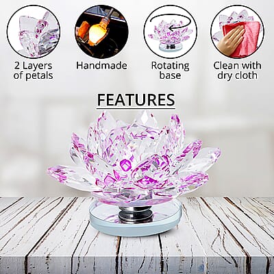 Purple Crystal Lotus Flower with Rotating Base and Gift Box , Flower Crystals , Decorative Crystal Room Decor , Crystal Decorations