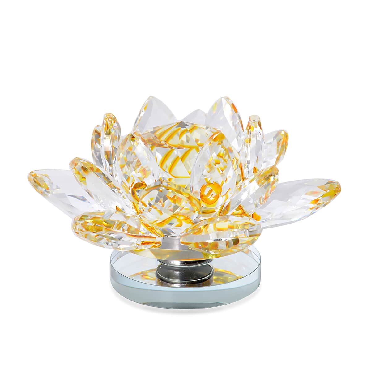 Yellow Crystal Lotus Flower with Rotating Base and Gift Box , Flower Crystals , Decorative Crystal Room Decor , Crystal Decorations image number 0
