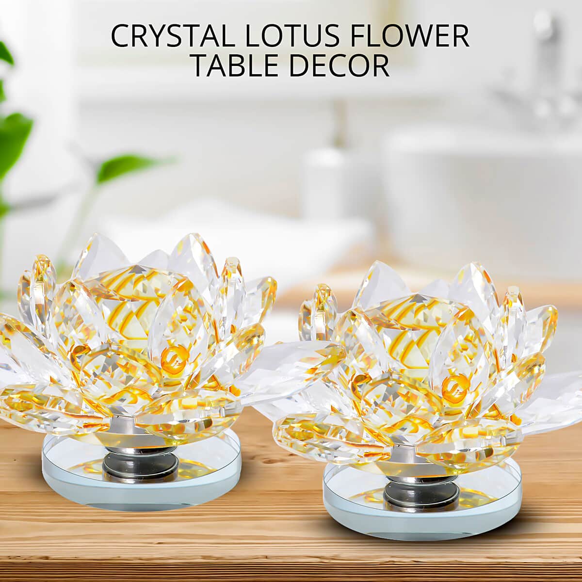Yellow Crystal Lotus Flower with Rotating Base and Gift Box , Flower Crystals , Decorative Crystal Room Decor , Crystal Decorations image number 1