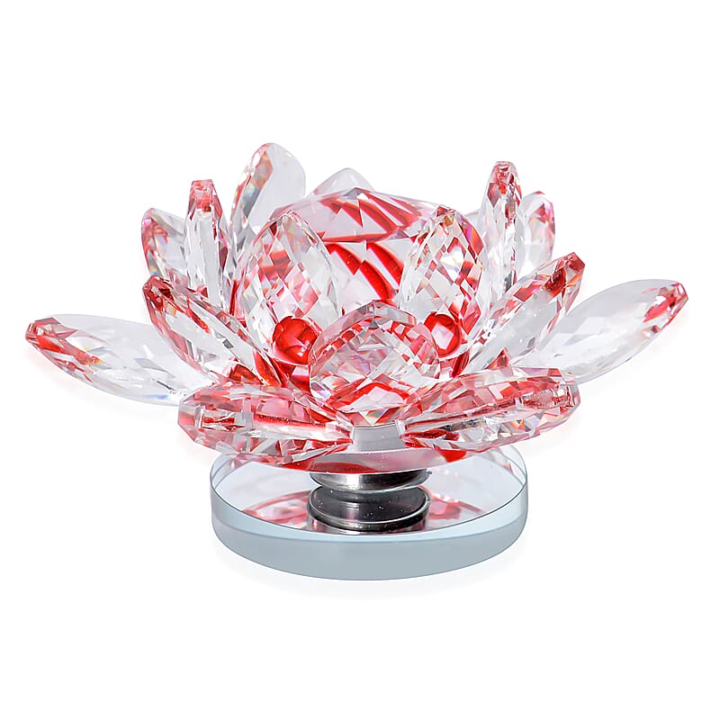Red Crystal Lotus Flower with Rotating Base and Gift Box , Flower Crystals , Decorative Crystal Room Decor , Crystal Decorations