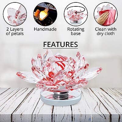 Red Crystal Lotus Flower with Rotating Base and Gift Box , Flower Crystals , Decorative Crystal Room Decor , Crystal Decorations